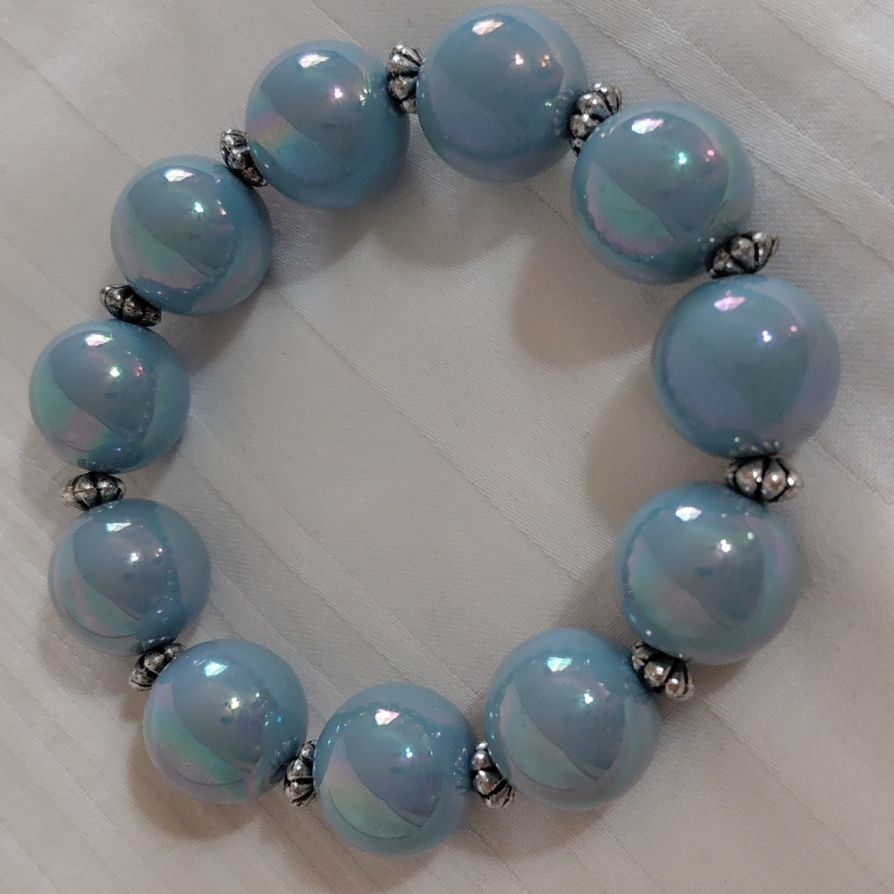 New Blue Iridescent Bead Bracelet
